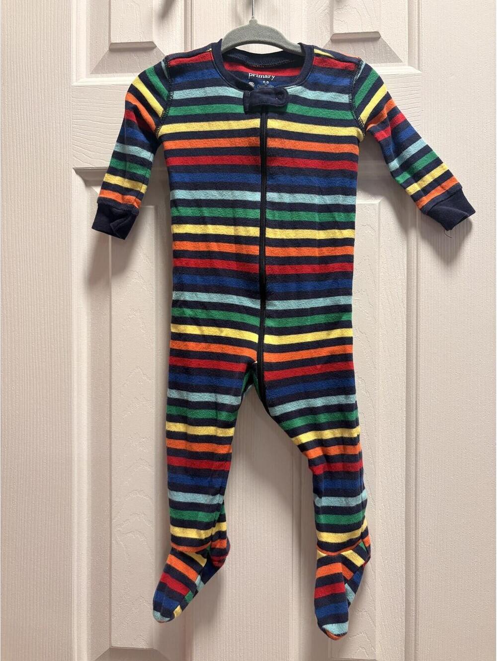 Primary Rainbow Stripe Footed One Piece Pajama Sleeper Baby Toddler 6-9 Months